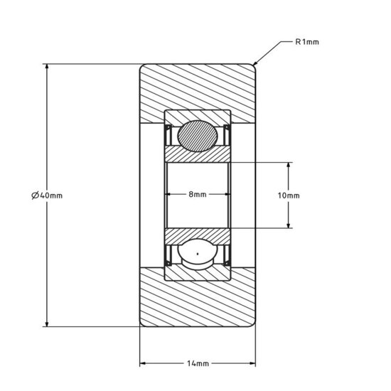 Polyurethan Laufrolle 10x40x14 mm - 30 kg