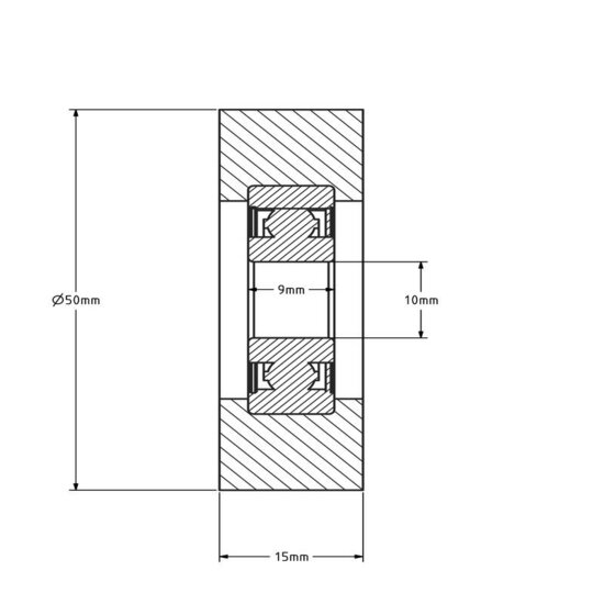 Polyurethan Laufrolle 10x50x15 mm - 50 kg