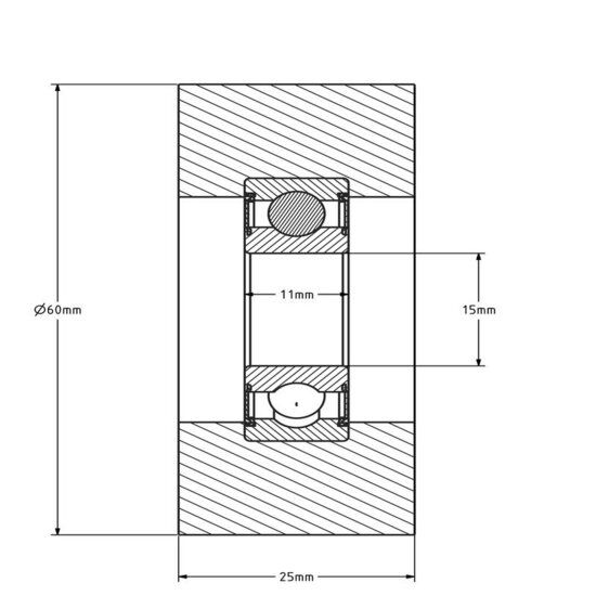 Polyurethan Laufrolle 15x60x25 mm - 70 kg