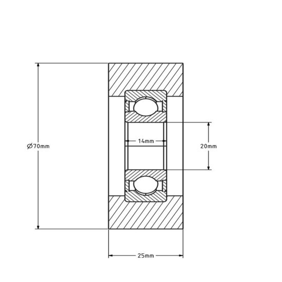 Polyurethan Laufrolle 20x70x25 mm - 70 kg