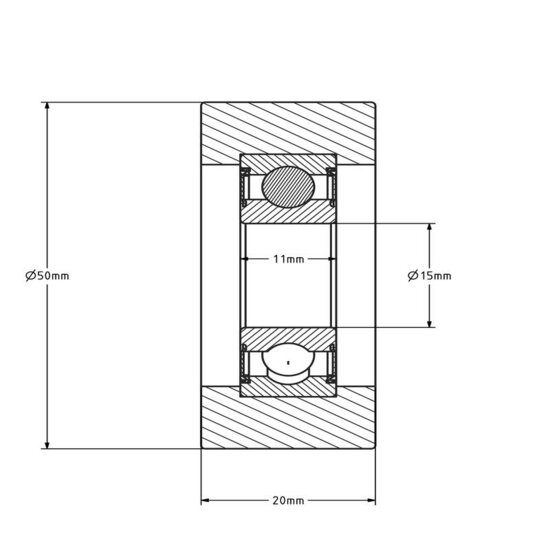 Polyurethan Laufrolle 15x50x20 mm - 60 kg