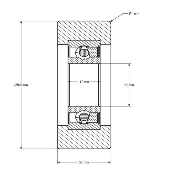 Polyurethan Laufrolle 20x60x20 mm - 70 kg