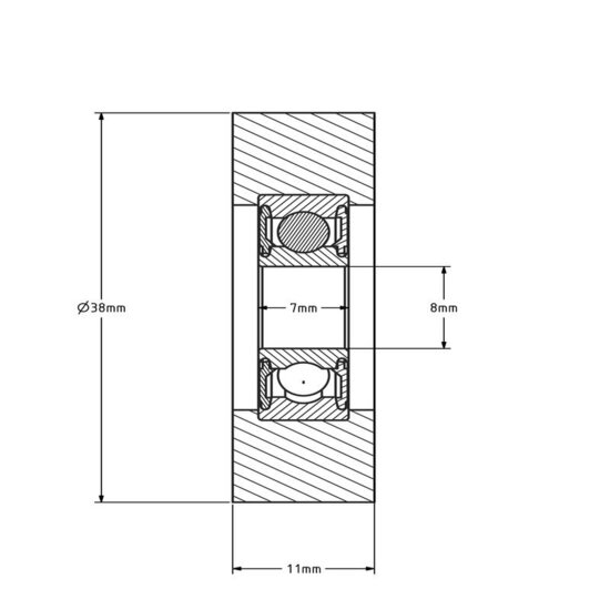 Polyurethan Laufrolle 8x38x11 mm - 30 kg