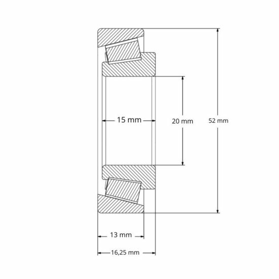 Lager 30304 afmetingen tekening 20x52x16.25 mm