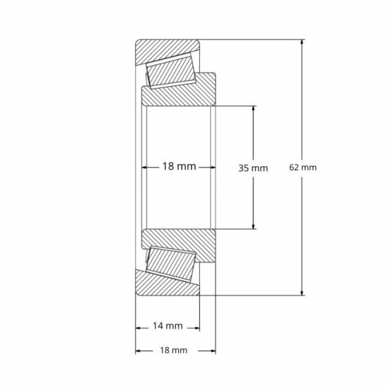 Lager 32007 afmetingen tekening 35x62x18 mm