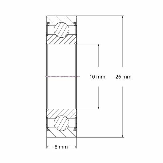 Lager 6000 2RS afmetingen tekening 10x26x8 mm