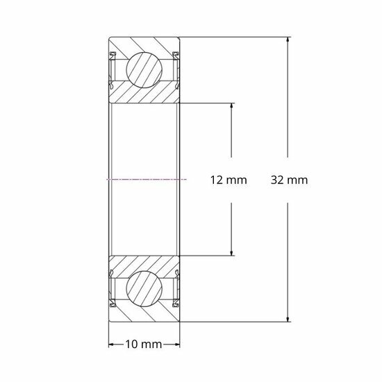 Lager 6201 2RS afmetingen tekening 12x32x10 mm