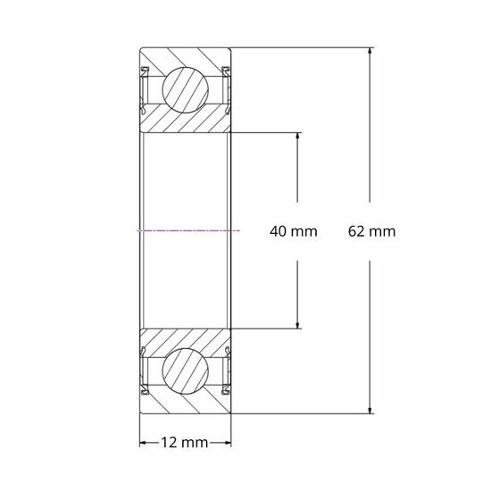 Lager 6708 2RS afmetingen tekening 40x50x6 mm