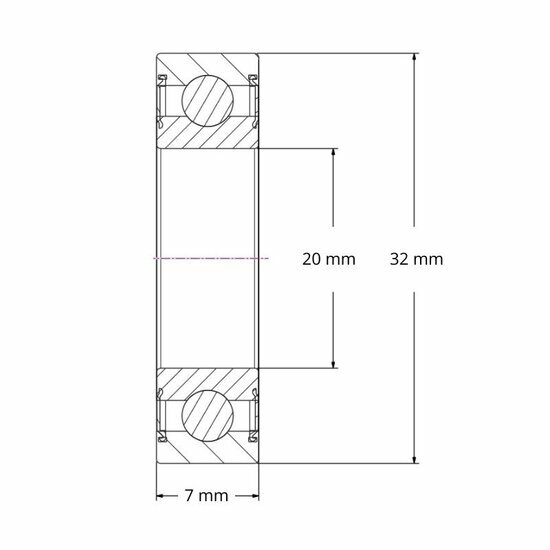 Lager 6804 2RS afmetingen tekening 20x32x7 mm