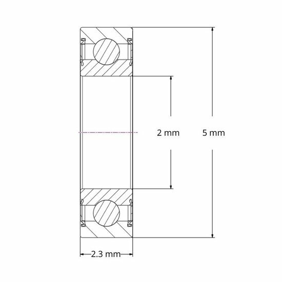 Lager 682 ZZ afmetingen tekening 2x5x2.3 mm