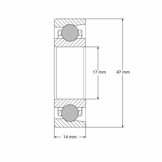 Lager 7303B afmetingen tekening 17x47x14 mm
