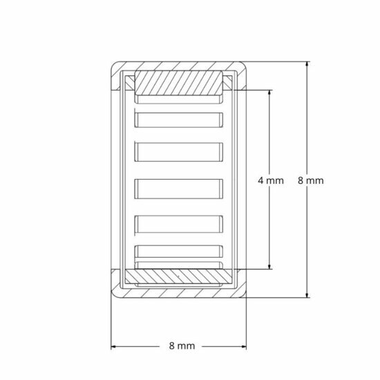 Lager HK0408 afmetingen tekening 4x8x8 mm