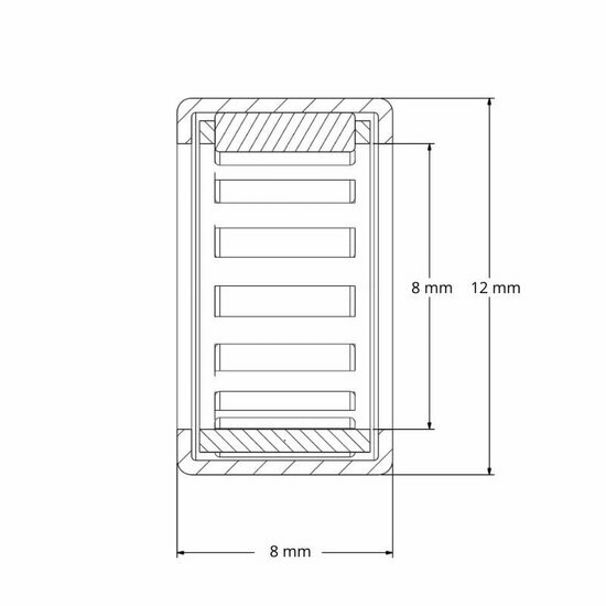 Lager HK0808 afmetingen tekening 8x12x8 mm