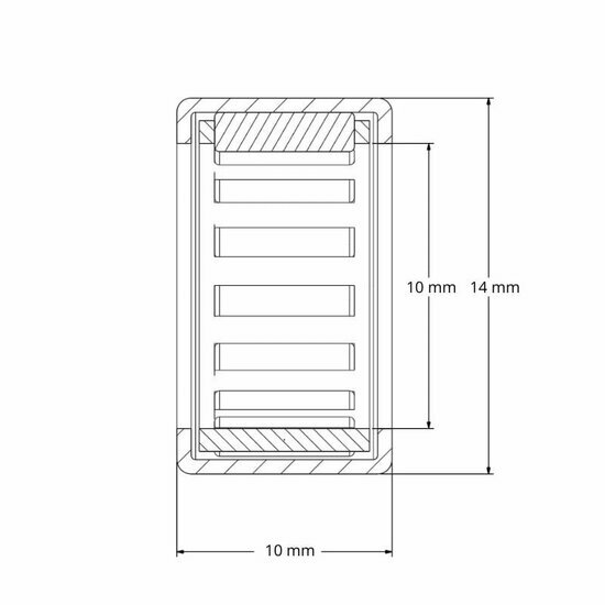 Lager HK1010 afmetingen tekening 10x14x10 mm