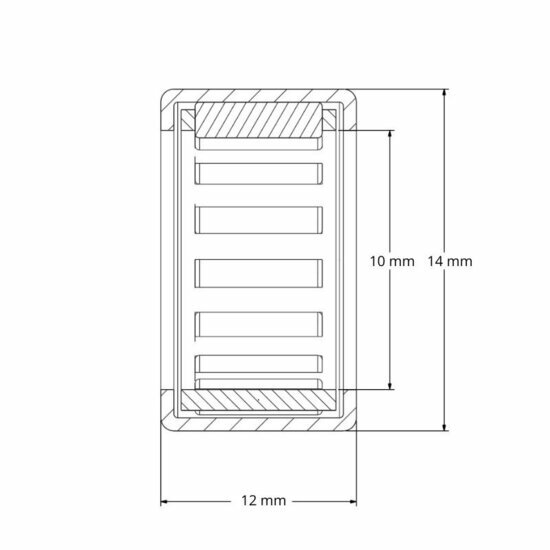 Lager HK1012 afmetingen tekening 10x14x12 mm