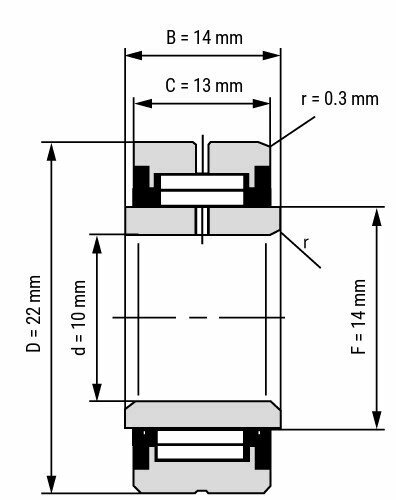 Lager NA4900 2RS afmetingen tekening 10x22x14 mm
