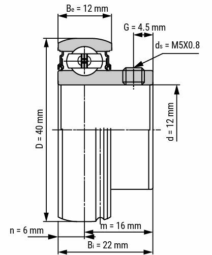 Lager SB201 afmetingen tekening 12x40x22 mm