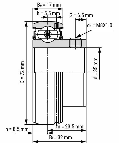 Lager SB207 afmetingen tekening 35x72x33 mm
