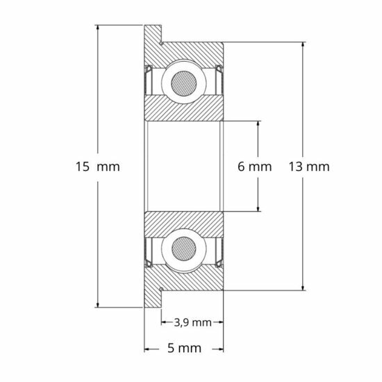 Lager SS F686 ZZ afmetingen tekening 6x13x5 mm