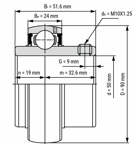 Lager SS UC210 afmetingen tekening 50x90x51.6 mm